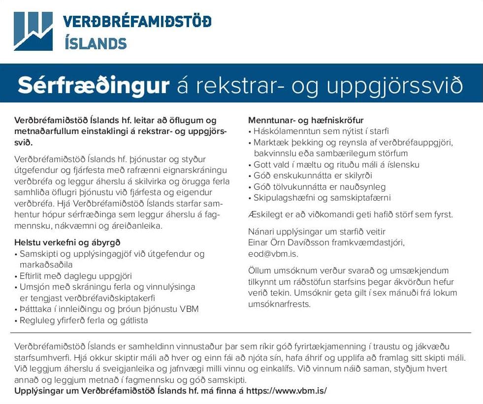 Sérfræðingur á rekstrar- og uppgjörssvið